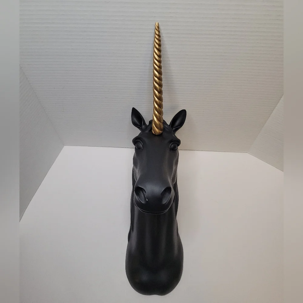 Black Unicorn with Golden Horn Large Wall Sculpture Ceramic Z Gallerie RARE